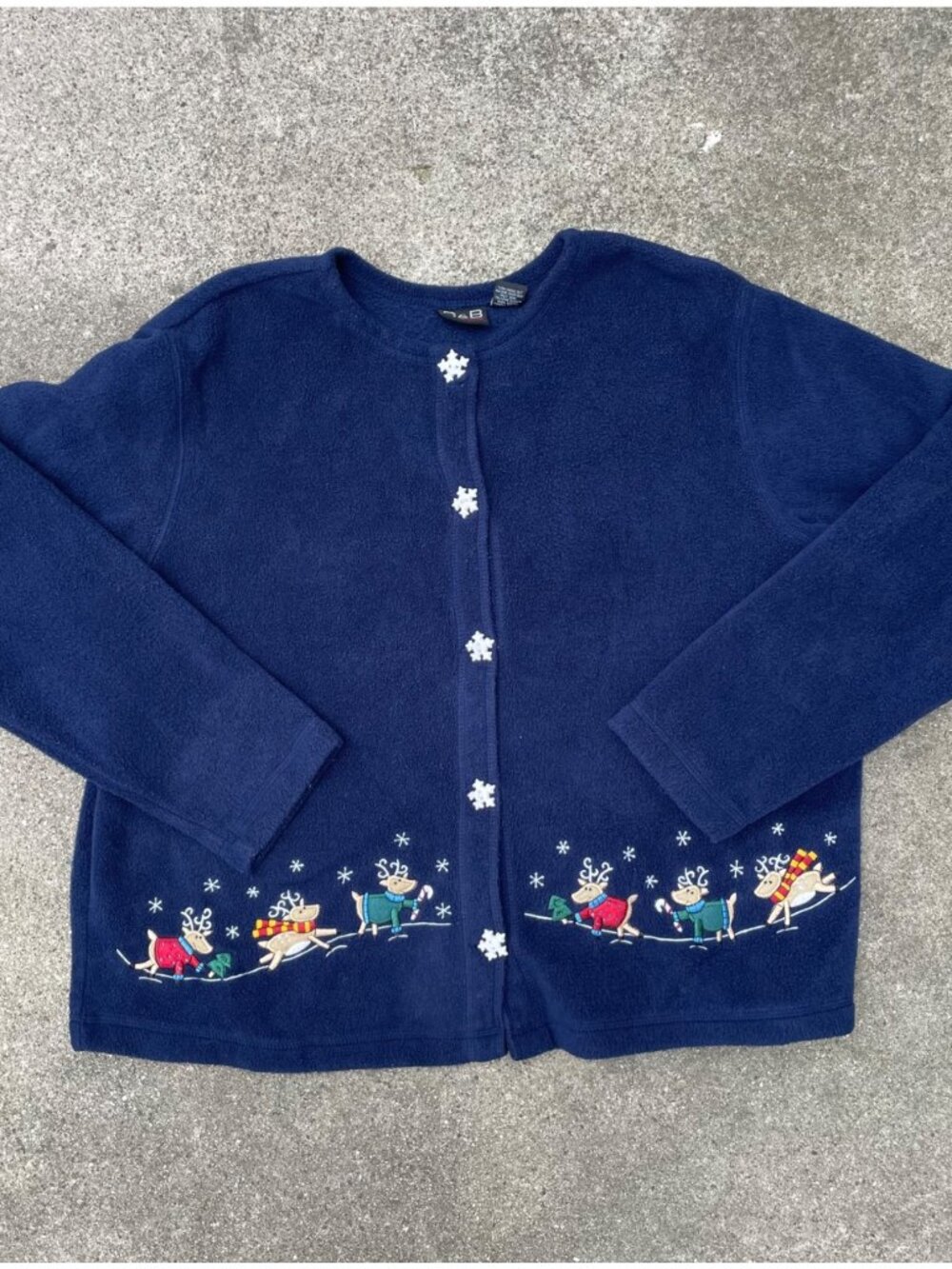 Vintage 90s Fleece Cardigan Christmas Holiday Reindeer Baggy Cottage Grandma L